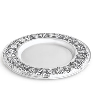 Sterling Silver Judaica Kiddush Plate With Grape Elements