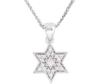 Star of David Pendant 14k White Gold Diamond Magen David - Etsy