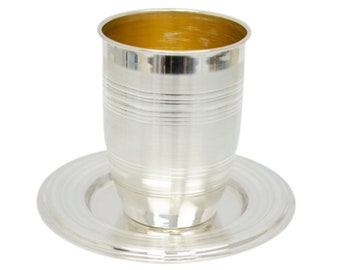 Contemporary design set kiddush Cup & Plate Sterling silver 925, Classic Wine Goblet, Elegant Silver  Gold Kiddush Cup  Plate ,Judaica gift