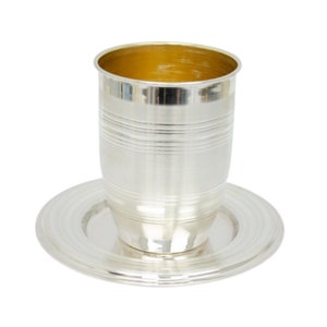 Contemporary design set kiddush Cup & Plate Sterling silver 925, Classic Wine Goblet, Elegant Silver  Gold Kiddush Cup  Plate ,Judaica gift