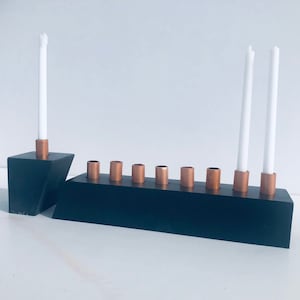 Black Menorah concrete Hanukkiah is meticulously handcrafted branches are made out of concrete and  use candles and  alike  Hanukkah modern