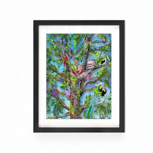 Colorful Tree of Feathers – 3D Glass Art for Nature Lovers / Kids Room Painting / Black Framed Artwork, Book Lover Gift, Tree Painting