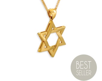 Mid-size Gold Star of David pendant ,14k yellow gold woven Jewish star necklace, Gold Magen David Necklace, gold star pendant, 3d Star David