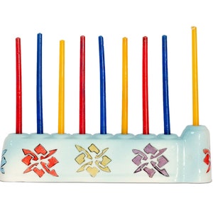 Beautiful Vintage Inspired Floral Ceramic Menorah - Judaica Art