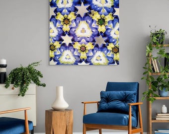 Floral Canvas Wall Art with Star Of David - Pansy Painting, Star Of David Painting, Flowers Painting, Nature Art Prints, Modern Jewish Art
