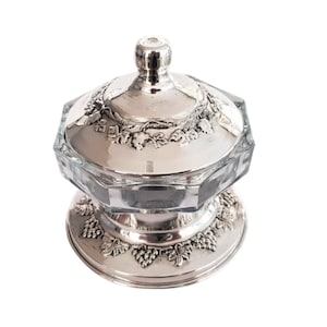 Honingschaal van sterlingzilver en glas voor Rosj Hasjana, traditioneel zilverwerk judaica, joods vakantiecadeau, suikerpot, vintage servies