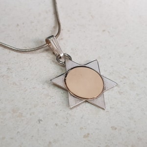 Small sterling silver Star of David with 9k gold coin, beautiful handmade silver & gold Magen David pendant, unisex jewish star necklace