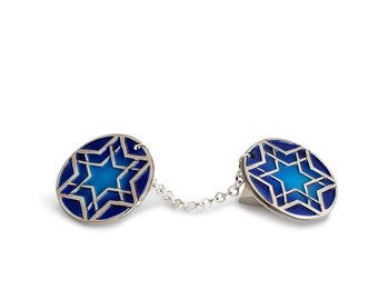 Pewter Turquoise and Blue Star of David Tallit Holders, Tallit Holders for men Jewish Bar/t mitzvah gifts, Jewish Grooms Gift