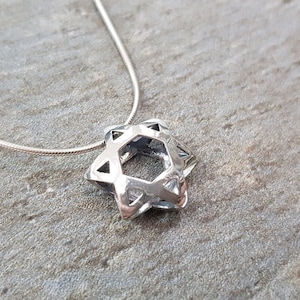 Small 3D star of david charm pendant, unisex Sterling silver Magen David pendant, silver star of david necklace, jewish jewelry gift for him