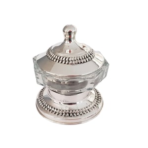 Schattige honingschaal van sterlingzilver en glas voor Rosj Hasjana, traditioneel zilverwerk Judaïca, joods vakantiecadeau, zilveren snoepschaal