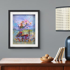 Modern Multi-Color Jerusalem Painting with Hebrew Prayer - Jerusalem Artwork / 3d Painting On Glass, Modern Jewish Art, Judaica Painting