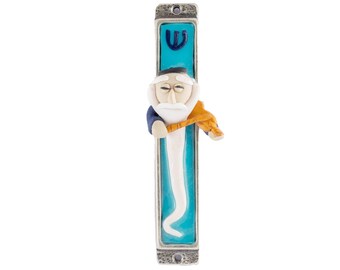 Colorful Blue Violinist Polymer Mezuzah Case - Nursery Design