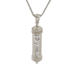 Classic Men&#39;s Mezuzah pendant, torah scroll pendant, Jewish Mezuzah, Kabbalah pendant, 14k white gold mezuzah, Jewish jewelry, Bar Mitzvah