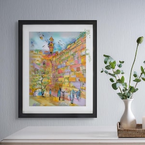 Western Wall (Kotel) - Meaningful 3D Painting on Glass Black Framing, Kotel Painting, Judaica Painting Framed Jewish Art, Modern Israeli Art