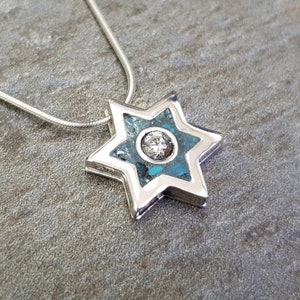 OOAK Sterling silver Star of David with white zircon pendant , Israeli handmade turquoise Magen David neklace, handmade jewish jewelry