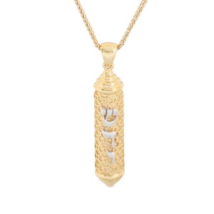 Elegant 14k Gold Mezuzah Pendant, Jewish TORAH Necklace, Gold Mezuzah ...