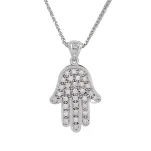 Tiny Hamsa Necklace, 14k White Gold Hamsa Necklace With Diamond, Hamsa ...