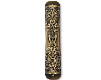 Flowers Mezuzah Case  made of Pewter and Special Polymer Clay Jewish symbol judaica, Handmade Mezuzah case, Jewish Housewarming gift
