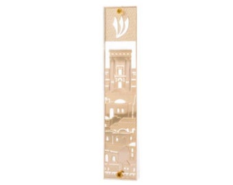 Amazing Gold Mezuzah With Unique Jerusalem Landscape Pattern