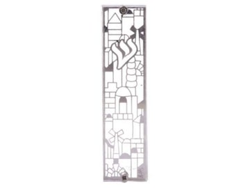 Unique Small Clear Mezuzah with Jerusalem Landscape