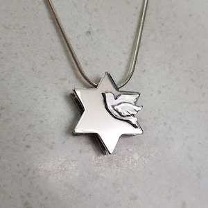 Modern dove of peace pendant, unisex sterling silver Magen David pendant, star of david silver necklace, jewish jewelry gift for her him