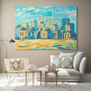 Turquoise and Gold Jerusalem Old City Painting - Stunning Jewish Painting for Your Walls