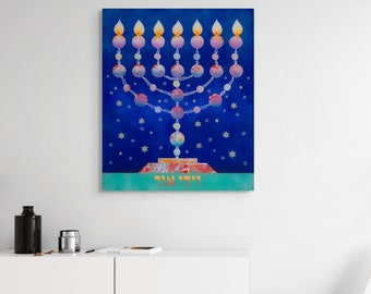 Pittura Menorah, Arte Hanukkah, Pittura Menorah, Menorah di Natale, Pittura Chrismukkah, Regalo di Natale ebraico, Arte ebraica moderna