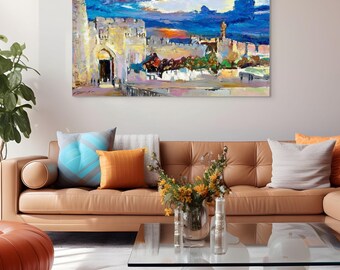 Jerusalem Old City Original Painting, Vibrant Sunset Art, Jerusalem Artwork, Jewish Heritage Artwork, Judaica Art, Jerusalem Wall Art