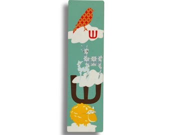 Artistic Kids Mezuzah with Sheep and Deers with Bird In The Winter - Kids Mezuzah, Children Mezuzah Case, Animal Mezuzah, Colorful Mezuzah