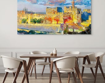 Abstract Walls Of Jerusalem Large Original Painting - Modern Jewish Artwork, High-quality Fine Art
