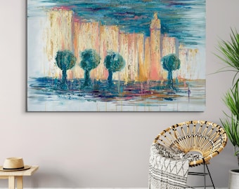 Nightfall - Jerusalem Walls Painting, Old City Jerusalem Painting - Painting Of The Jerusalem Walls, Judaica Artwork, Jewish Wall Decor