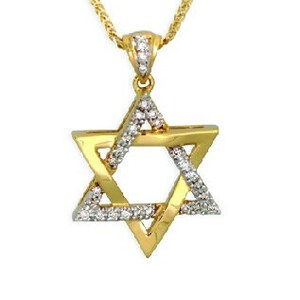 Atemberaubender mittelgroßer Davidstern-Anhänger, klassischer 14k Weißgold & Diamanten-Davidstern, gewebter Davidstern, jüdischer Sternanhänger der Frauen