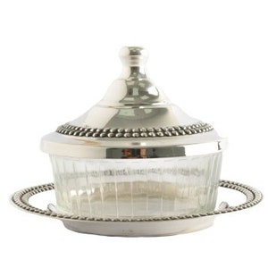Honingschaal boho 925 sterlingzilver en glas met bord - Made in Israel