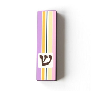 Multicolored Wood Stripes Mezuzah Case, Wide Colorful Kid Mezuzah Case, Modern Mezuzah, Mezuzah For a Girl&#39;s Room - Pink Stripes
