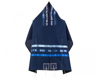 Blue Set Embroidered prayer shawl  Original Tallit for men  Jewish Bar mitzvah gifts Jewish shawl  Tallit for him Matching kippa  for men