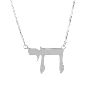 Colgante Chai grande de plata, collar clásico con símbolo Chai, colgante Chai de diseño elegante, colgante Chai unisex, regalos de joyería judía