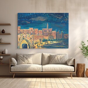 Golden Stars in Jerusalem's Sky / Jerusalem Painting / Jerusalem Old City Painting / Ancient Jerusalem Painting / Jerusalem Artwork