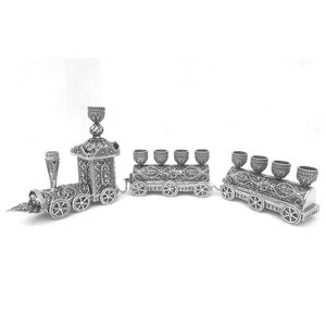 Unusual Small Train Shape Hanukkah Menorah from Sterling Silver
