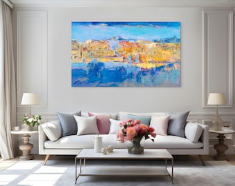 Opera d'arte originale di Shades Of Blue Kotel Painting in stile astratto - Arte ebraica moderna / Arte astratta ebraica / Opere d'arte Judaica / Arte Kotel