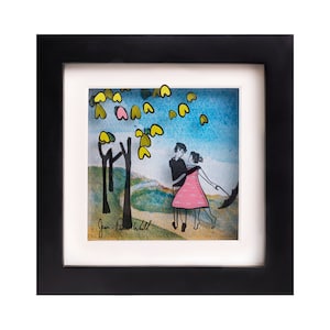 Romantic 3D Painting of 2 Lovers in The Park