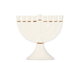 Classic gold Trim Hanukkah Ceramic menorahs, menorahs to illuminate Chanukah, to light Hanukkah candles ceramic chanukia ,gift candle holder