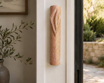 Luxury Jerusalem Stone Mezuzah, Carved Shin Mezuzah Case, Natural Cream Limestone Mezuzah, Handmade Judaica, Made in Israel