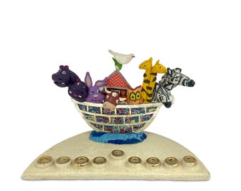 Modern Zoo Menorah Chanukiah multi-color menorah for holiday of Hanukkah menorah gift colorful menorah children&#39;s menorahs handmade menorah