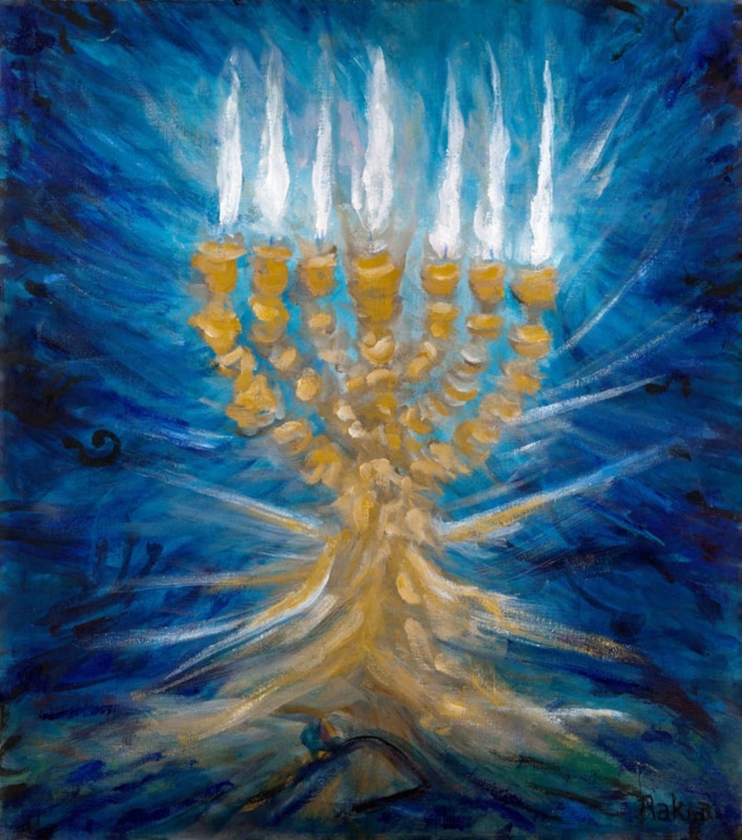 Pintura de la menorá de Janucá sobre lienzo Etsy España