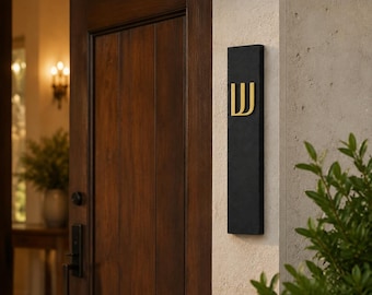 Black Concrete Mezuzah | Gold Shin Mezuzah | Modern Jewish Decor | 11cm Mezuzah Case | Judaica Gift| Jewish Housewarming | 10cm Scroll Case