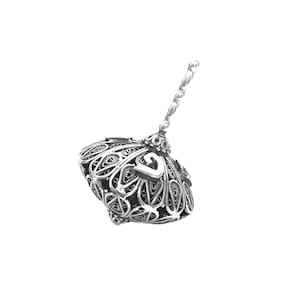 Elegante runde Form Silber Dreidel mit Großem Griff, Sterling Silber Dreidel, Filigrane Dreidel, Kinder Spiel, Israelische Judäika,