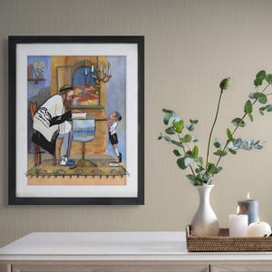 Modern Judaica Art, Jewish Painting with Torah Study of Father and Son 3d Artwork - Modern Jewish Art, Torah, Bar Mitzvah Gift, 3D Painting