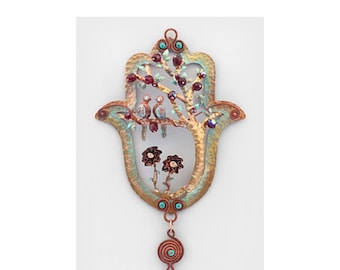 Beautiful Detailed Floral Hamsa With Tree & Birds