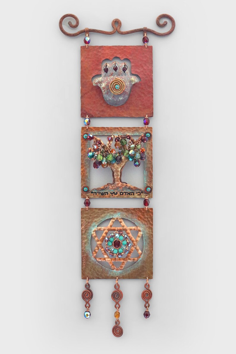 Copper Wall Hanging Three Squares Blessings Wall Hanging Hamsa Etsy
