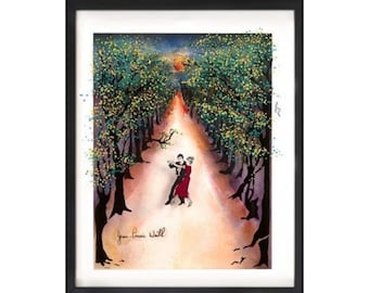 Forest Painting With Couple Dancing Under the Moonlight, Romantic Gift, 3D Painting, Couple Painting / Romantic Gifts for Her, Birthday gift
